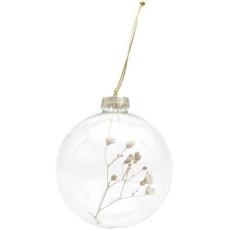 Boule en verre décorative naturelle - branche de gypsophile - 8 cm