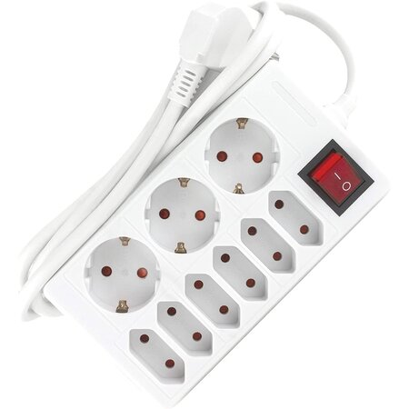 Bloc multiprise 9x avec interrupteur câble 1.4m Blanc REV