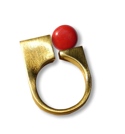 Bague céramique doré ajustable Rouge