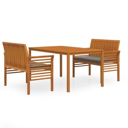 vidaXL Ensemble à dîner d'extérieur 3 Pièces et coussins Acacia solide