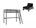 Lit mezzanine Gris Pino avec fauteuil