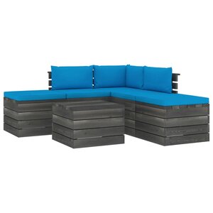 vidaXL Salon palette de jardin 6 Pièces avec coussins Bois de pin massif