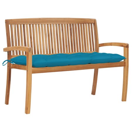 vidaXL Banc de jardin empilable et coussin 128 5cm Bois de teck massif