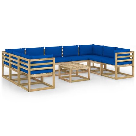 vidaXL Salon de jardin 10 Pièces avec coussins bois de pin imprégné