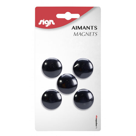 Lot de 5 aimants ronds diamètre de 27 mm - noir - sign