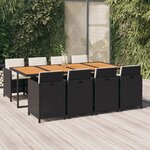 vidaXL Ensemble à dîner de jardin coussins 9 Pièces Résine tressée Noir