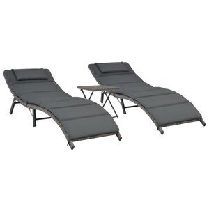 vidaXL Ensemble de chaises longues pliables 3 Pièces Résine tressée Gris