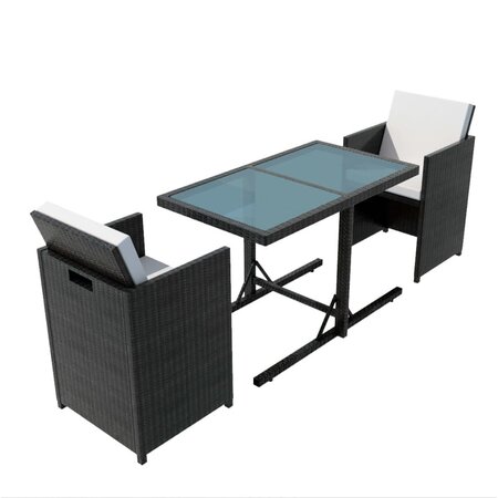 vidaXL Salon de jardin encastrable 3Pièces et coussin Résine tressée Noir