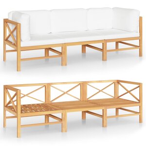 vidaXL Canapé de jardin 3 places et coussins crème Bois de teck massif
