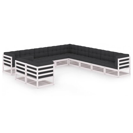 vidaXL Salon de jardin 11 Pièces avec coussins Blanc Bois de pin massif
