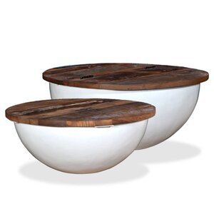 vidaXL Table basse 2 Pièces Bois de récupération massif blanc forme bol