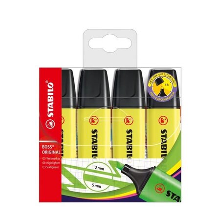 Pochette x 4 surligneurs stabilo boss original - jaune