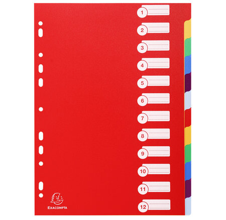 Intercalaires Polypropylène Opaque Semi Rigide 12 Positions - A4 - Couleurs Assorties - X 15 - Exacompta