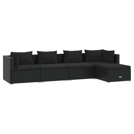vidaXL Salon de jardin 5 Pièces avec coussins Résine tressée Noir