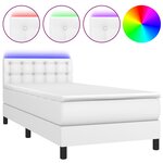 vidaXL Sommier tapissier avec matelas et LED Blanc 90x200cm Similicuir