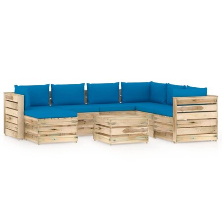 vidaXL Salon de jardin 8 Pièces avec coussins Bois imprégné de vert