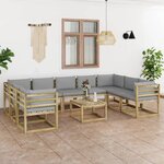 vidaXL Salon de jardin 10 Pièces avec coussins bois de pin imprégné