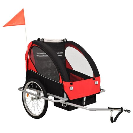 vidaXL Remorque à vélo et poussette pour enfants 2-en-1 Rouge et noir