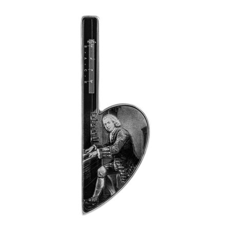 JOHANN SEBASTIAN BACH Musical b Note Shaped 1 onces argent monnaie 5000 Francs Chad 2023