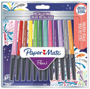 Paper mate flair 12 feutres encre métallique  assortiment de couleurs  pointe moyenne (0 7 mm)