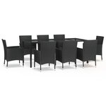 vidaXL Mobilier à dîner de jardin 9Pièces et coussins noir résine tressée