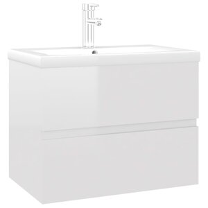 vidaXL Armoire d'évier avec lavabo intégré Blanc brillant Aggloméré
