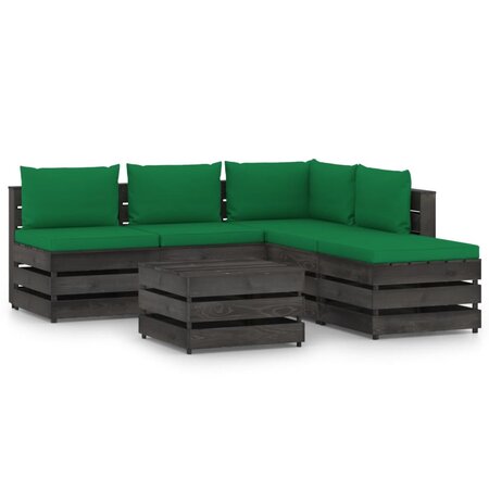 vidaXL Salon de jardin 6 Pièces avec coussins Bois imprégné de gris