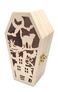 Petit cercueil en bois ciselé Décoration d'Halloween 18 cm