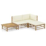 vidaXL Salon de jardin 4 Pièces avec coussins blanc crème Bambou