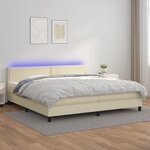 vidaXL Sommier tapissier et matelas et LED Crème 200x200 cm Similicuir