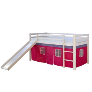 Lit mi-hauteur avec rideaux rose et toboggan