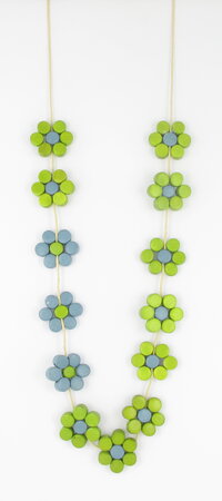 Sautoir fleur vert et bleu
