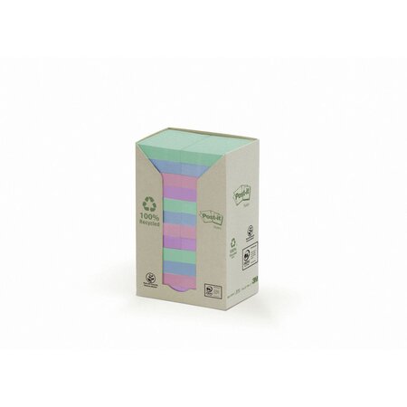 Tour de notes adhésives  100 feuilles  papier recyclé  collection pastel rainbow  38 x 51 mm (paquet 24 blocs)