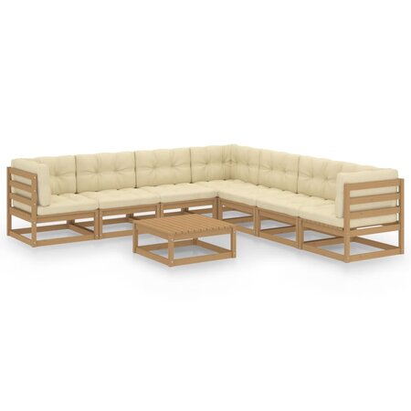 vidaXL Salon de jardin 8 Pièces avec coussins Marron miel Bois de pin