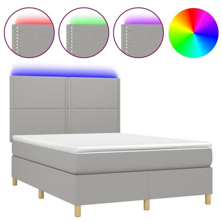 vidaXL Sommier tapissier et matelas et LED Gris clair 140x190 cm Tissu