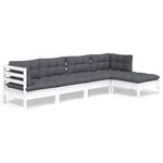 vidaXL Salon de jardin 5 Pièces avec coussins blanc bois de pin