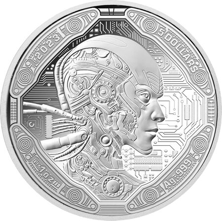 Pièce de monnaie en Argent 5 Dollars g 31.1 (1 oz) Millésime 2023 AI Cyborg AI CYBORG