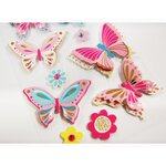 Autocollants en relief à dorures - Papillons roses et bleus