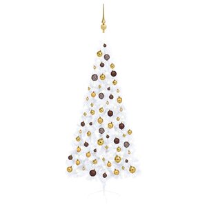 vidaXL Demi-arbre de Noël artificiel pré-éclairé et boules blanc 180cm