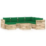 vidaXL Salon de jardin 8 Pièces avec coussins Bois imprégné de vert