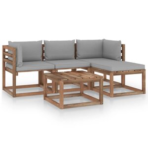 vidaXL Salon de jardin 5 Pièces avec coussins gris
