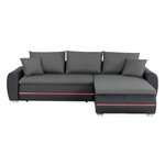 Canapé d'angle droit convertible - 4 places - Simili noir et tissu gris - L 271 x P 179 x  H 87 cm - MARIO - Avec éclairage LED