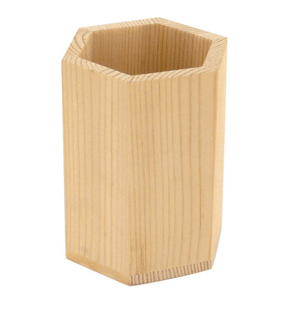 Pot à crayons en bois hexagonal diam. 7 5 cm haut. 10 cm