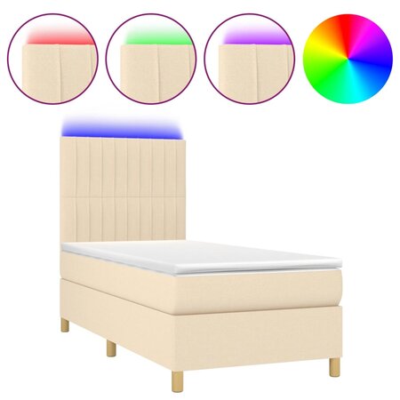 vidaXL Sommier tapissier avec matelas et LED Crème 90x190 cm Tissu