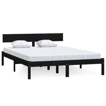 vidaXL Cadre de lit Noir Bois de pin massif 120x190 cm UK petit double