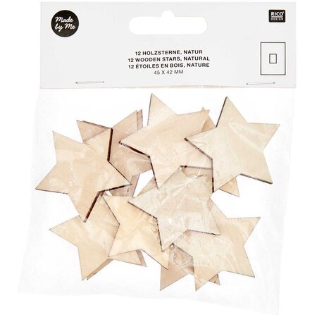 12 étoiles en bois naturel - grand 45 mm