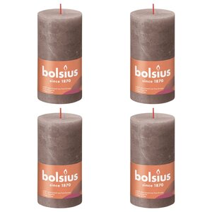 Bolsius Bougies pilier rustiques Shine 4 Pièces 130x68 mm Taupe rustique