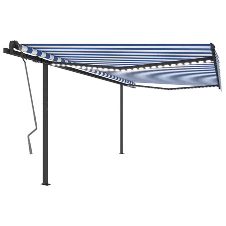 vidaXL Auvent manuel rétractable avec LED 4 5x3 m Bleu et blanc
