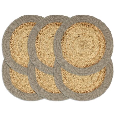 vidaXL Napperons 6 Pièces Naturel et gris 38 cm Jute et coton