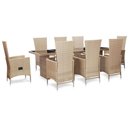 vidaXL Salon de jardin avec coussins 9 Pièces Résine tressée Beige